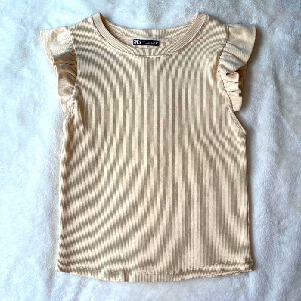 Zara Ribbed Frill Sleeve Tee